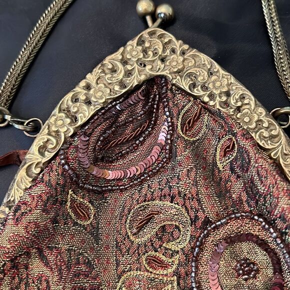 Batua brown multi colored beaded boho festival kiss lock vintage style bag EUC - Picture 12 of 13